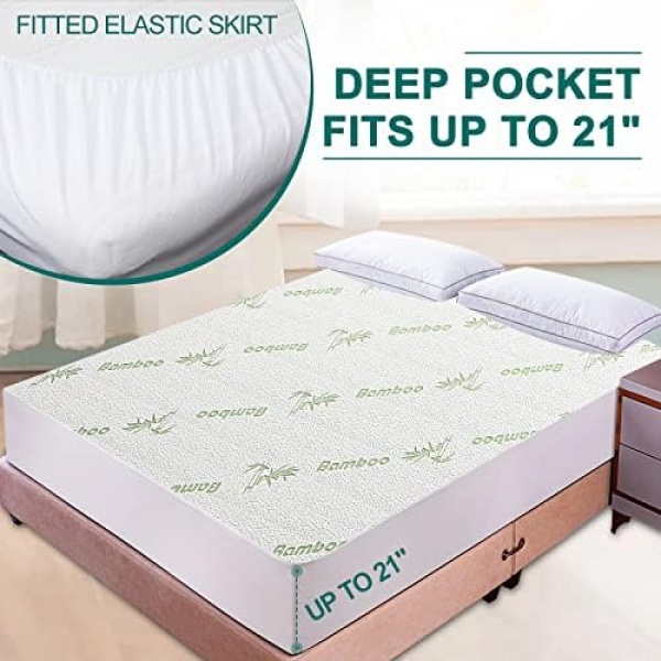 Sasttie Waterproof Mattress Protector Queen, Cooling Bamboo Mattress Cover - Image 4