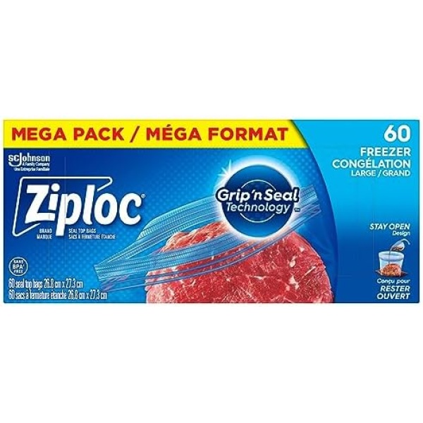 Ziploc Large Food Storage Freezer Bags, Grip 'n Seal Technology for Easier Grip