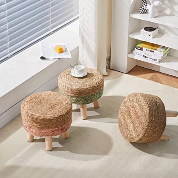 Cpintltr Foot Stool Natural Seagrass Hand Weave Poufs Round Ottoman - Image 2