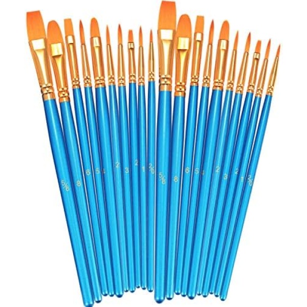 BOSOBO Paint Brushes Set, 2 Pack 20 Pcs Round Pointed Tip Paintbrushes Nylon