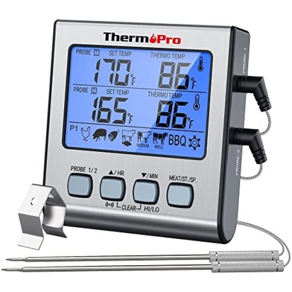 ThermoPro TP17 Digital Meat Thermometer with Dual Temperature Probe Large