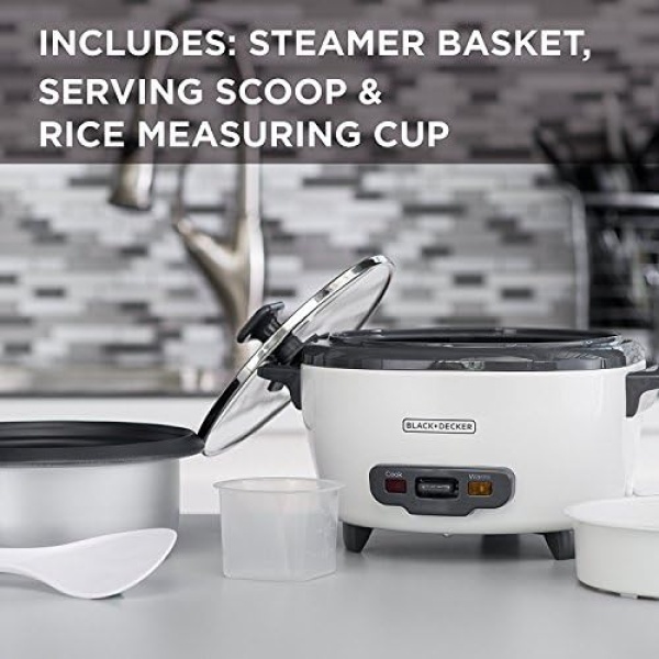 BLACK+DECKER 2-in-1 Rice Cooker & Food Steamer - 6-Cup Capacity, Automatic Keep - Image 3