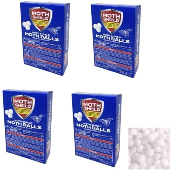 MothShield 4 Pack Old Fashioned Original Moth Balls, Carpet Beetles