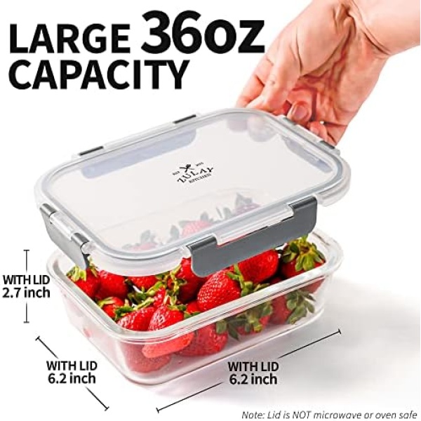 Zulay Kitchen 5 Pack Leak-Proof Glass Food Storage Containers - 36 oz Thick - Image 5