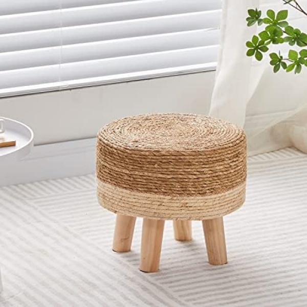 Cpintltr Foot Stool Natural Seagrass Hand Weave Poufs Round Ottoman - Image 3