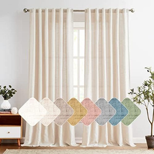 jinchan Linen Beige Curtains 84 Inches Long for Living Room Farmhouse Rod Pocket - Image 2