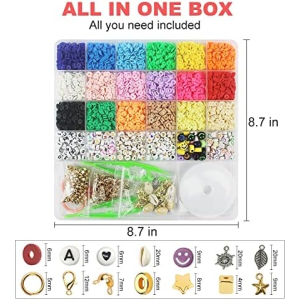 Hbnlai 5300 Clay Beads Bracelet Making Kit, Friendship Bracelet Kits Flat Preppy - Image 4