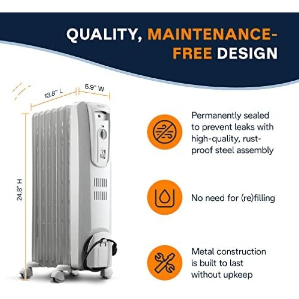 De'Longhi Oil-Filled Radiator Space Heater, Full Room Quiet 1500W, Adjustable - Image 8
