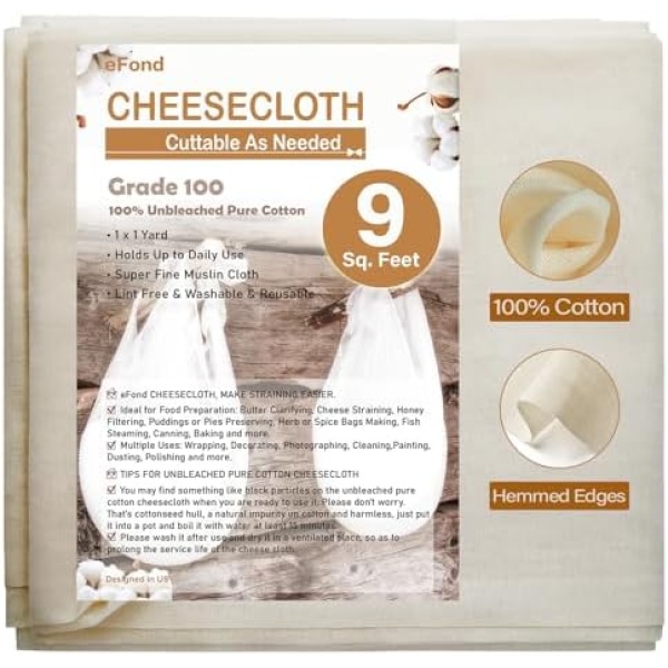 eFond Cheesecloth, 9 Square Feet Grade 100 Cheese Cloths for Straining Reusable