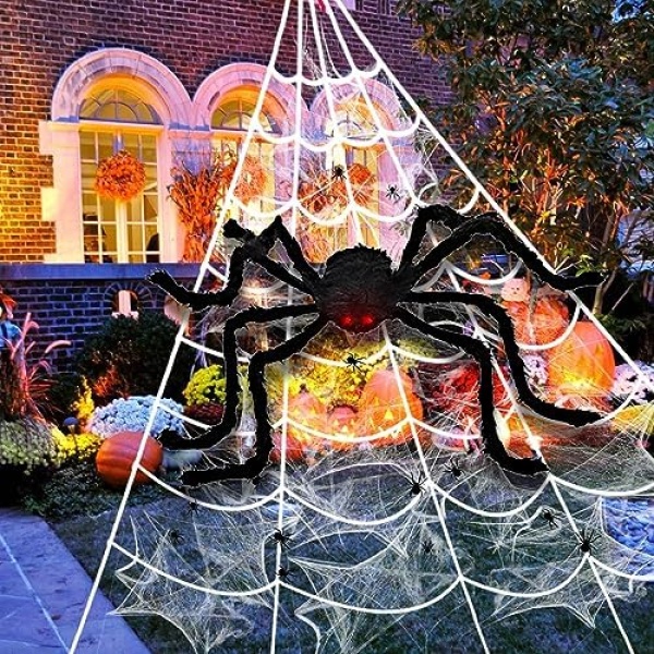 Halloween Decorations Outdoor, 236" Spider Web+ 59'' Giant Spider Halloween - Image 4