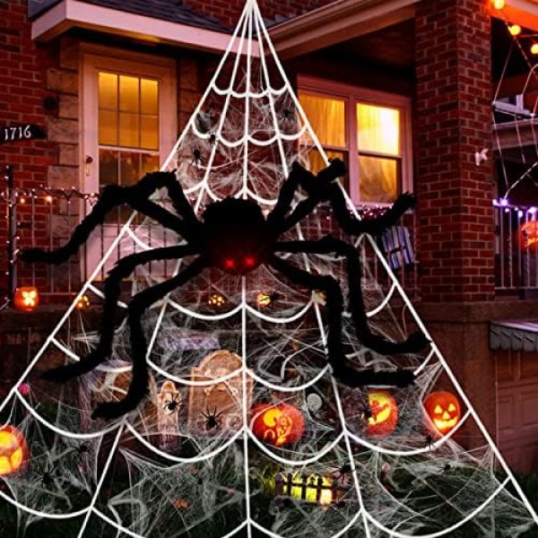 Halloween Decorations Outdoor, 236" Spider Web+ 59'' Giant Spider Halloween