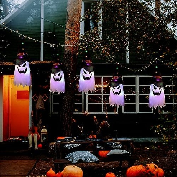 Halloween Decorations Outdoor 3Pcs Large Size Hanging Lighted Glowing Ghost - Image 5