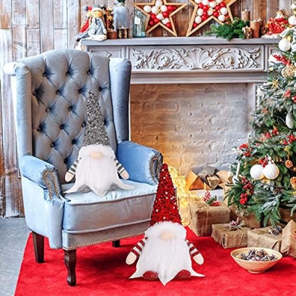 WDDH 3Pcs Sequin Christmas Gnomes Plush with Light, 11.8inch Handmade Swedish - Image 4