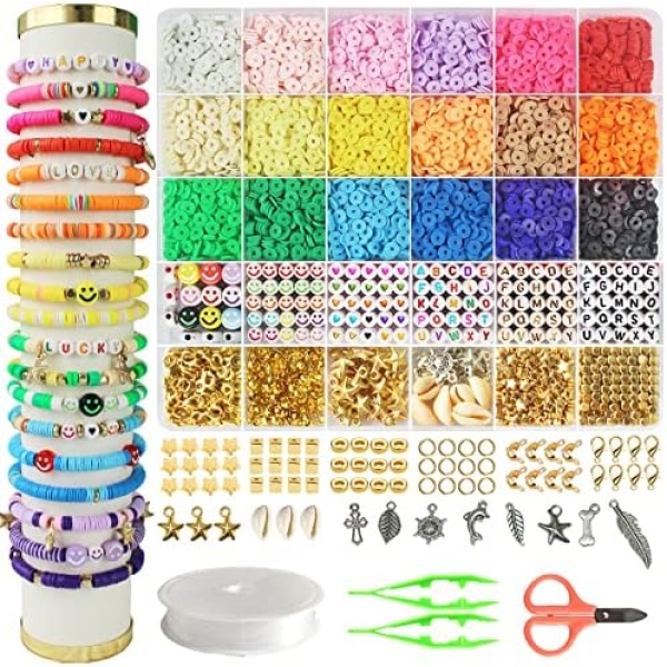 Hbnlai 5300 Clay Beads Bracelet Making Kit, Friendship Bracelet Kits Flat Preppy