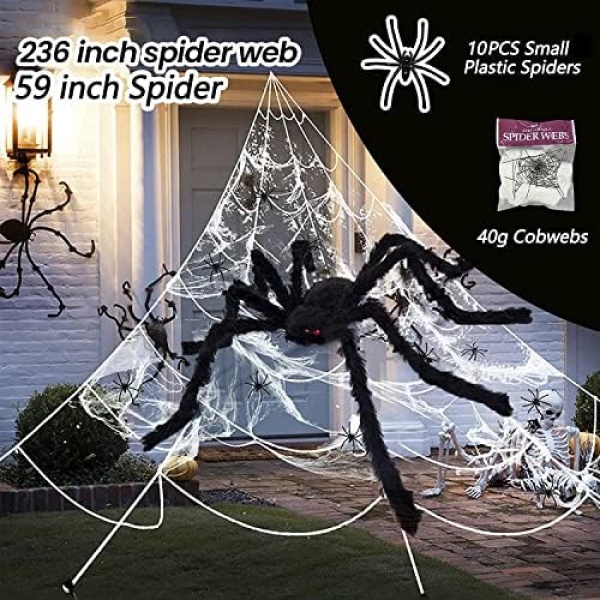 Halloween Decorations Outdoor, 236" Spider Web+ 59'' Giant Spider Halloween - Image 2