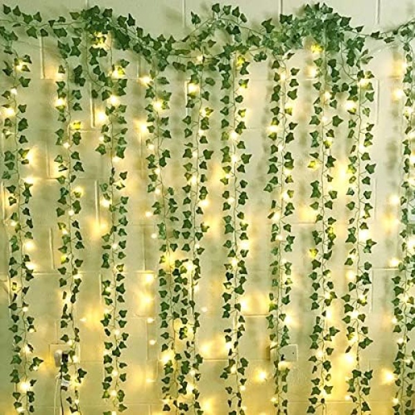 12 Packs Artificial Ivy, 84FT Garland Hanging Plants Fake Vines with 200 LED