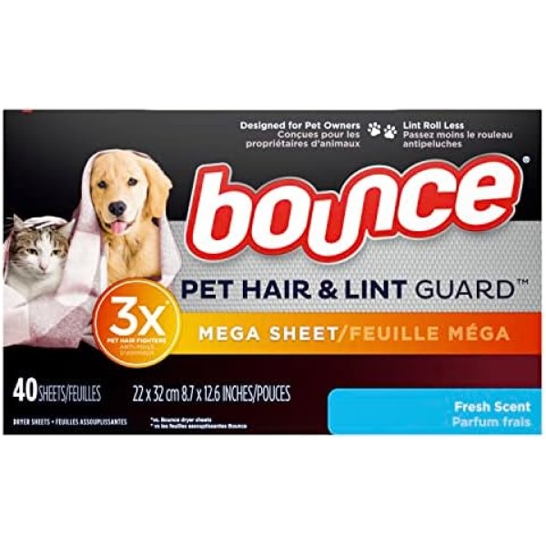 Bounce Dryer Sheets, Pet Hair And Lint Guard, Mega Size, Fresh Scent, 40 Count