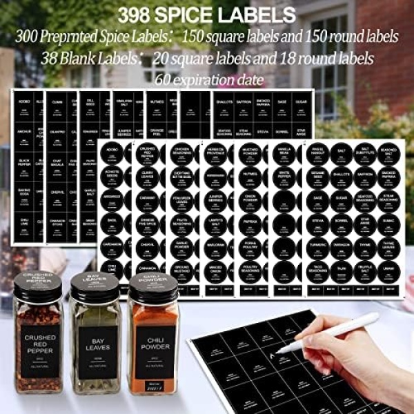 AISIPRIN 24 Pcs Glass Spice Jars with 398 Labels, 4oz Empty Square Containers - Image 3