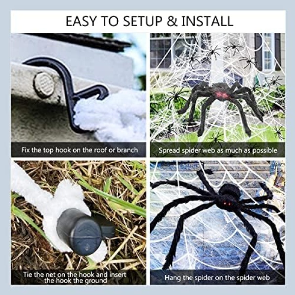 Halloween Decorations Outdoor, 236" Spider Web+ 59'' Giant Spider Halloween - Image 7