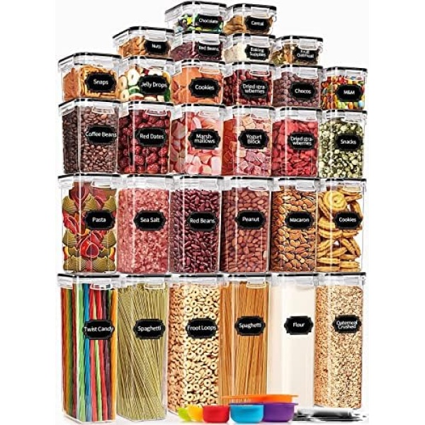 PRAKI 30 Pack Airtight Food Storage Containers for Kitchen Pantry Organizers