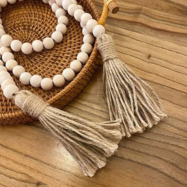 Farmhouse Beads 58in Wood Bead Garland with Tassels Rustic Country Decor Prayer - Image 5