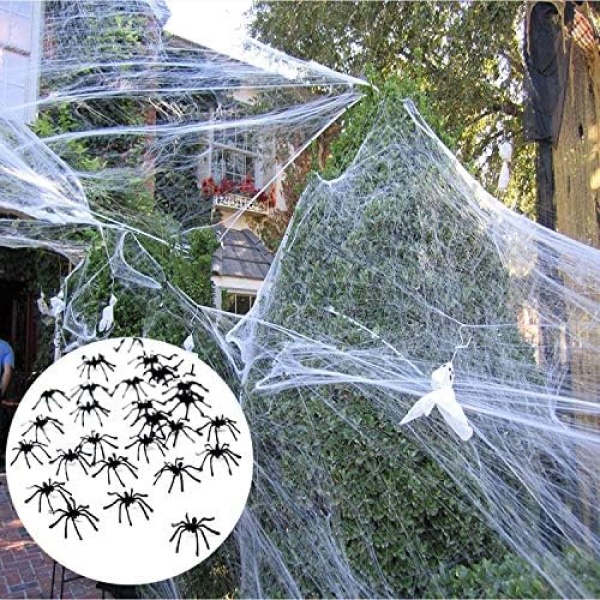 Fake Spider Web [Bonus 40 Spiders] Halloween Party Outdoor Decorations Supplies